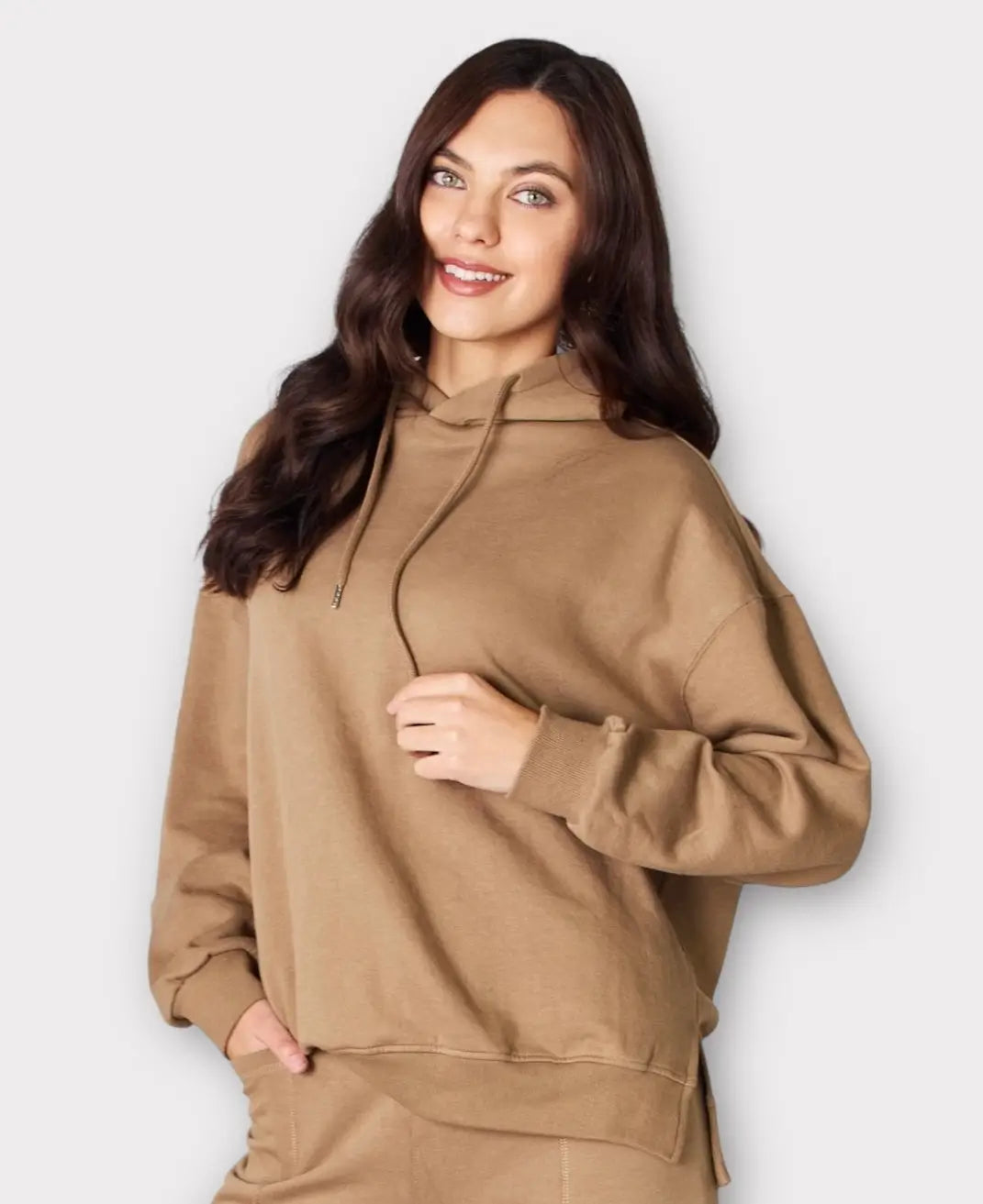 Risen Drawstring Drop Shoulder Hoodie Tops