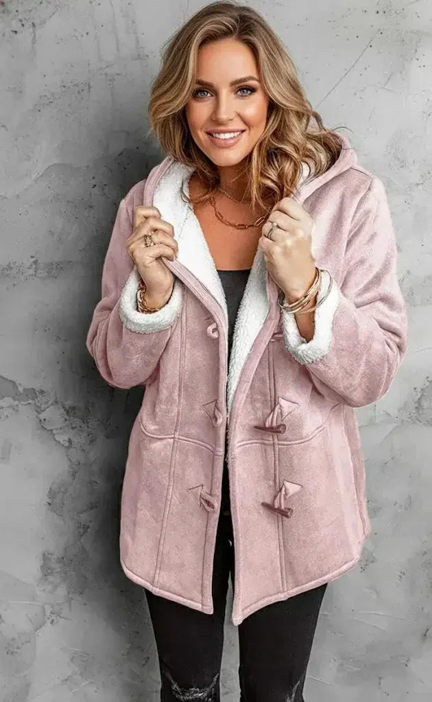 Full Size Cozy Sherpa Lined Toggle Coat with Hood Plus Size - DAVERRI FASHIONS