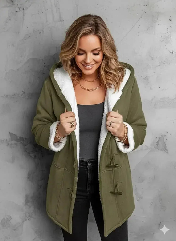 Full Size Cozy Sherpa Lined Toggle Coat with Hood Plus Size - DAVERRI FASHIONS