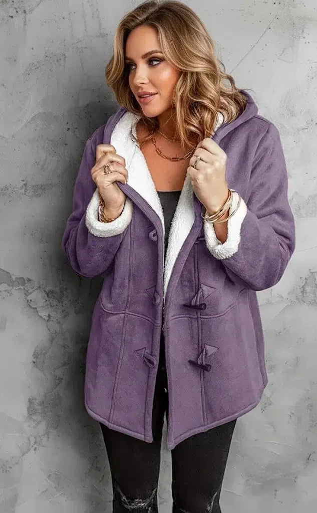 Full Size Cozy Sherpa Lined Toggle Coat with Hood Plus Size - DAVERRI FASHIONS