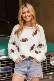 Sequin Football Round Neck Long Sleeve Sweatshirt | Sweatshirts Daverri Fashions