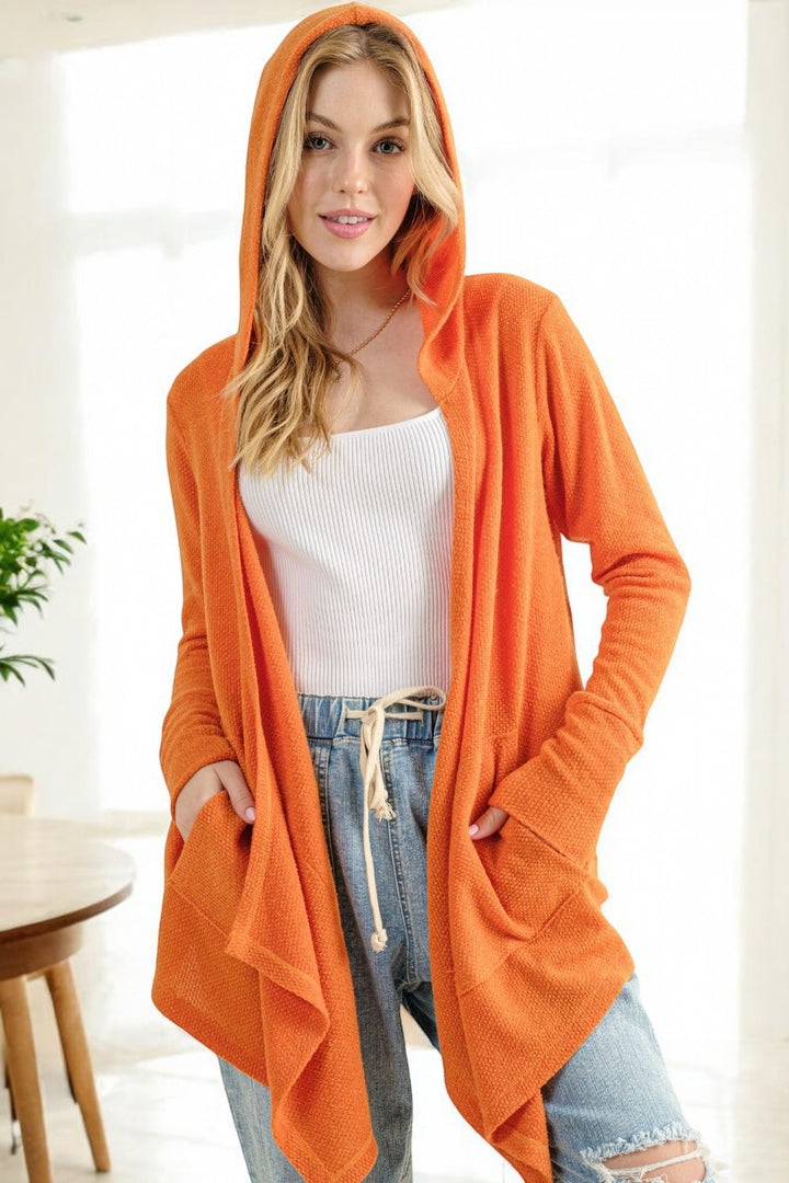 Thermal Hooded Open Front Cardigan Tops