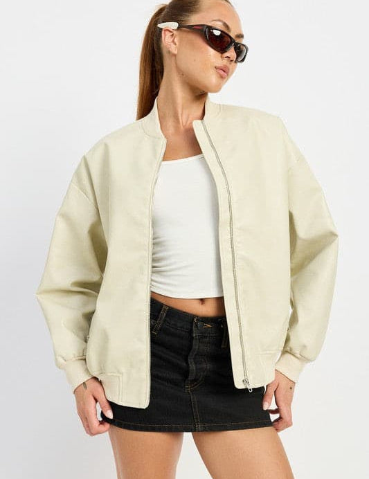 Vintage Vegan Leather Bomber Jacket Tops