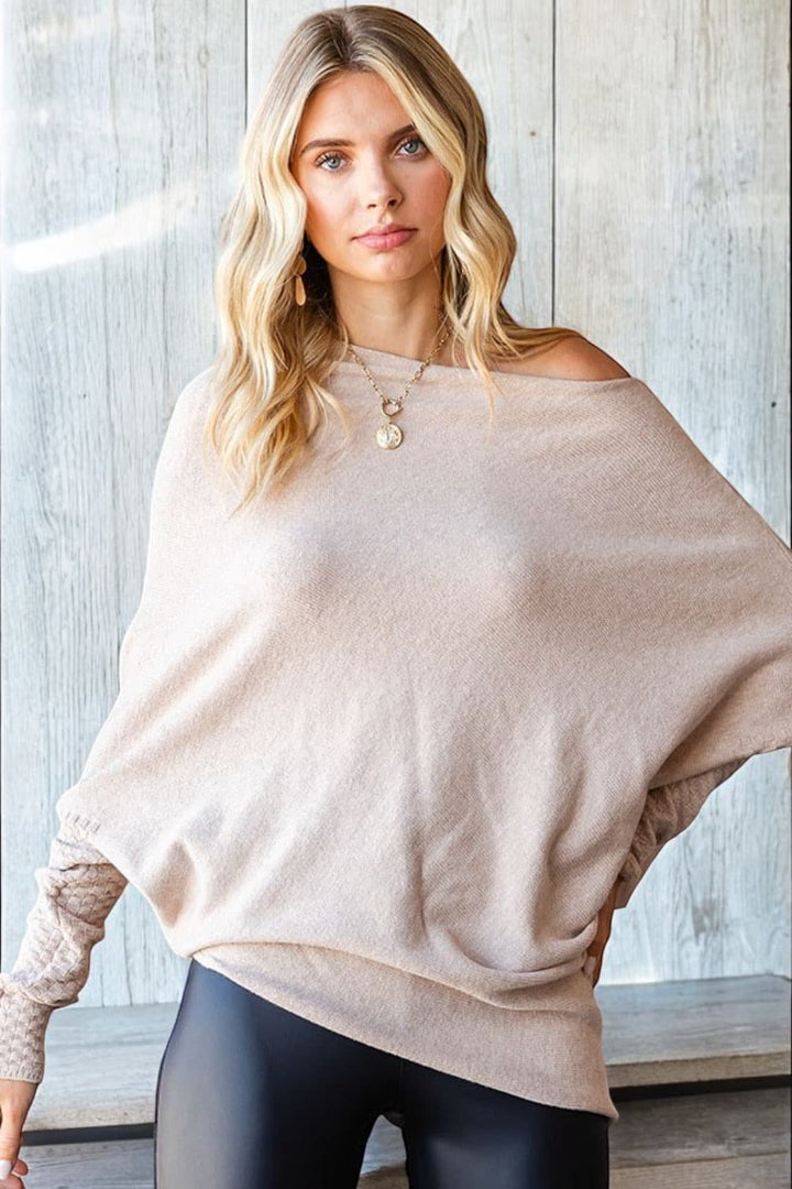 Oat Asymmetrical Hem Dolman Sleeve Sweater Tops