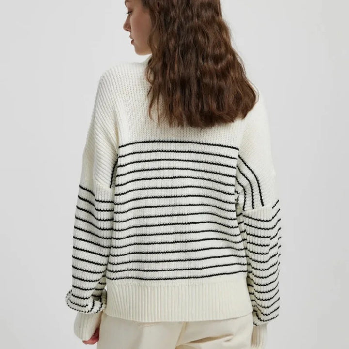 Striped Pullover Half Zip Sweater Tops