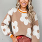 Flower Pattern Contrast Striped Baggy Sweater - DAVERRI FASHIONS