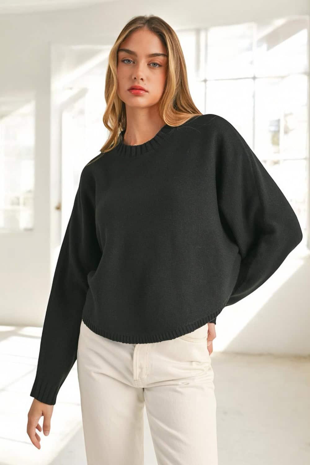 Mable Round Neck Dolman Sleeve Cropped Sweater Sweaters