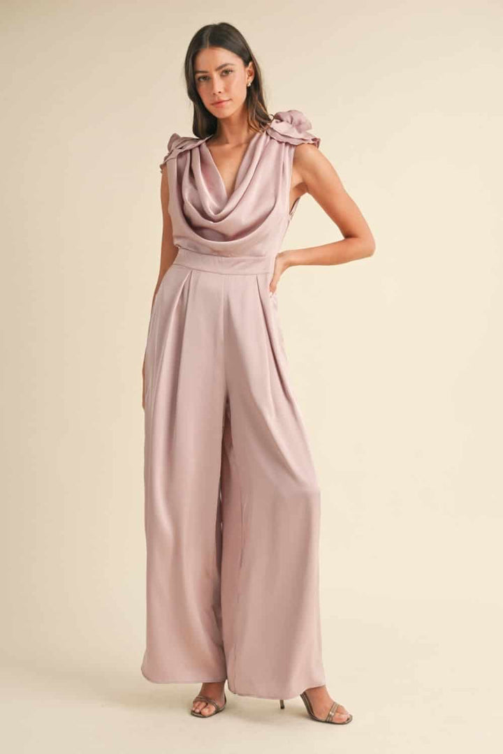 Dusty Mauve Applique Deep Cowl Neck Jumpsuit Bottoms