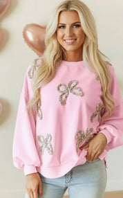 Bow Round Neck Long Sleeve Sweatshirt