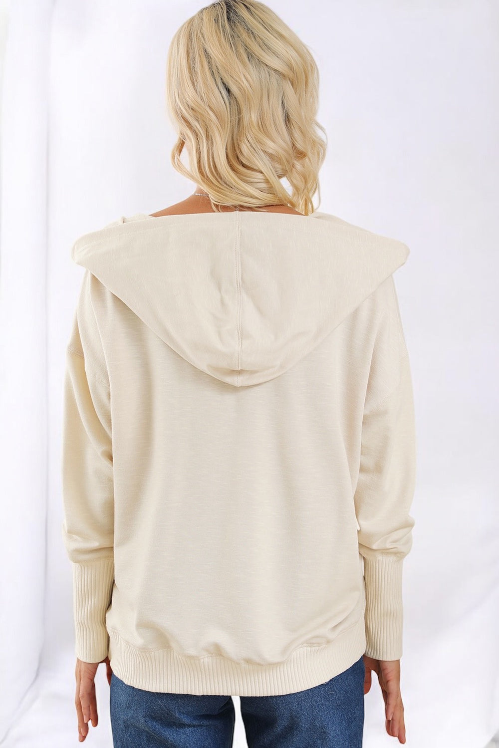 Half Snap Long Sleeve Hoodie Tops