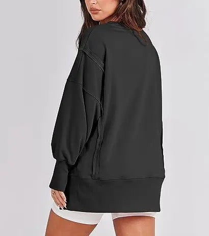 Slit Round Neck Long Sleeve Sweatshirt Tops