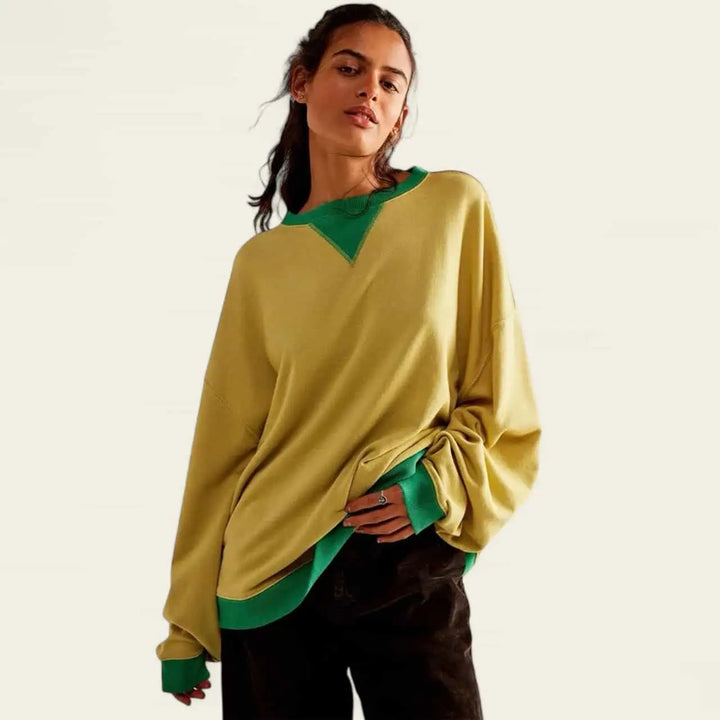 Contrast Trim Round Neck Long Sleeve Sweatshirt Tops