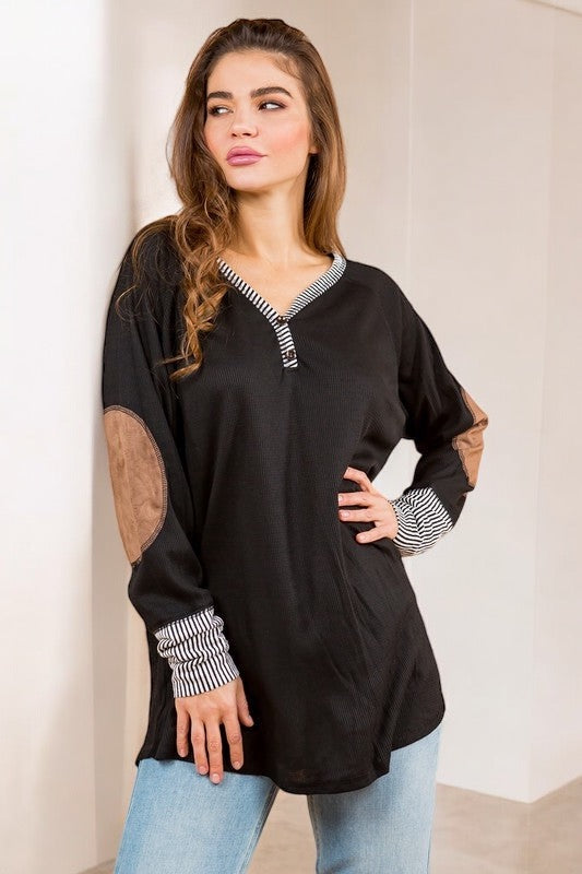 Oversized Elbow Patch Tunic Tops