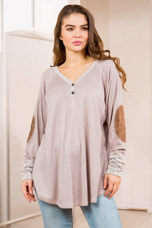 Oversized Elbow Patch Tunic Tops