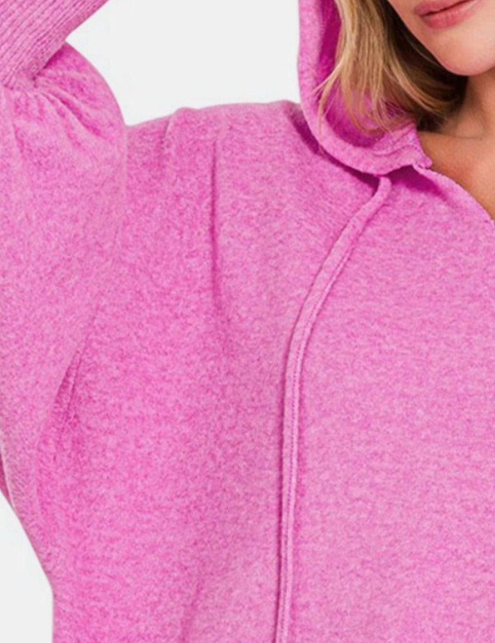 Brushed Hacci Drop Shoulder Cropped Hoodie Tops