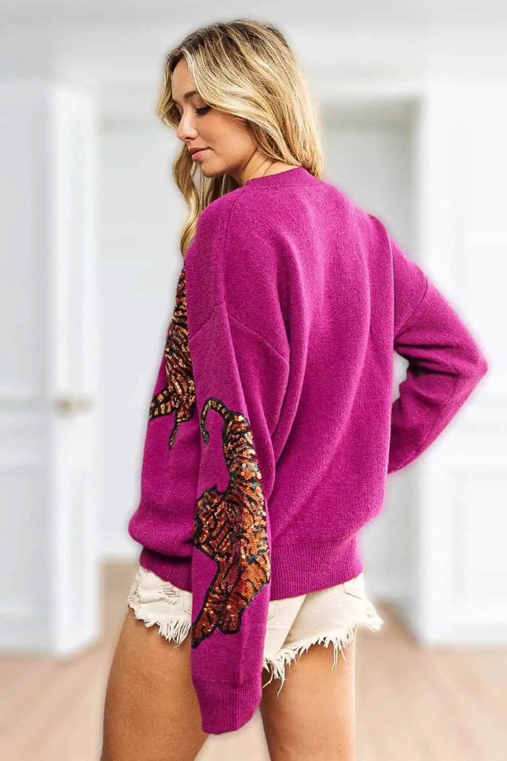 BiBi Sequin Tiger Embroidery Sweater Tops