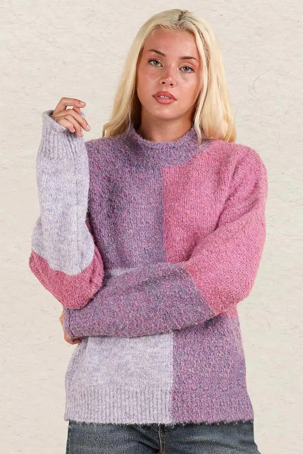 VERY J Color Block Mock Neck Drop Shoulder Sweater Sweaters