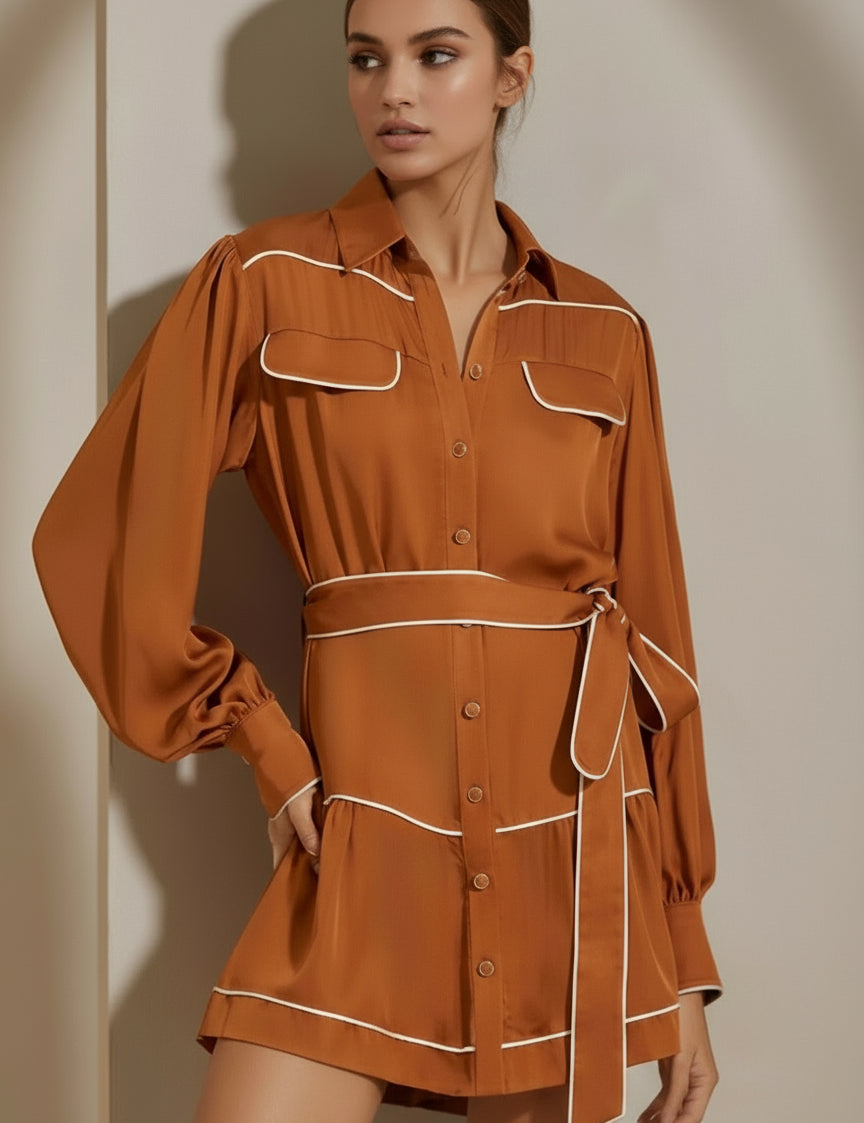 Button Front Long Sleeve Shirt Dress | Mini Dresses Daverri Fashions