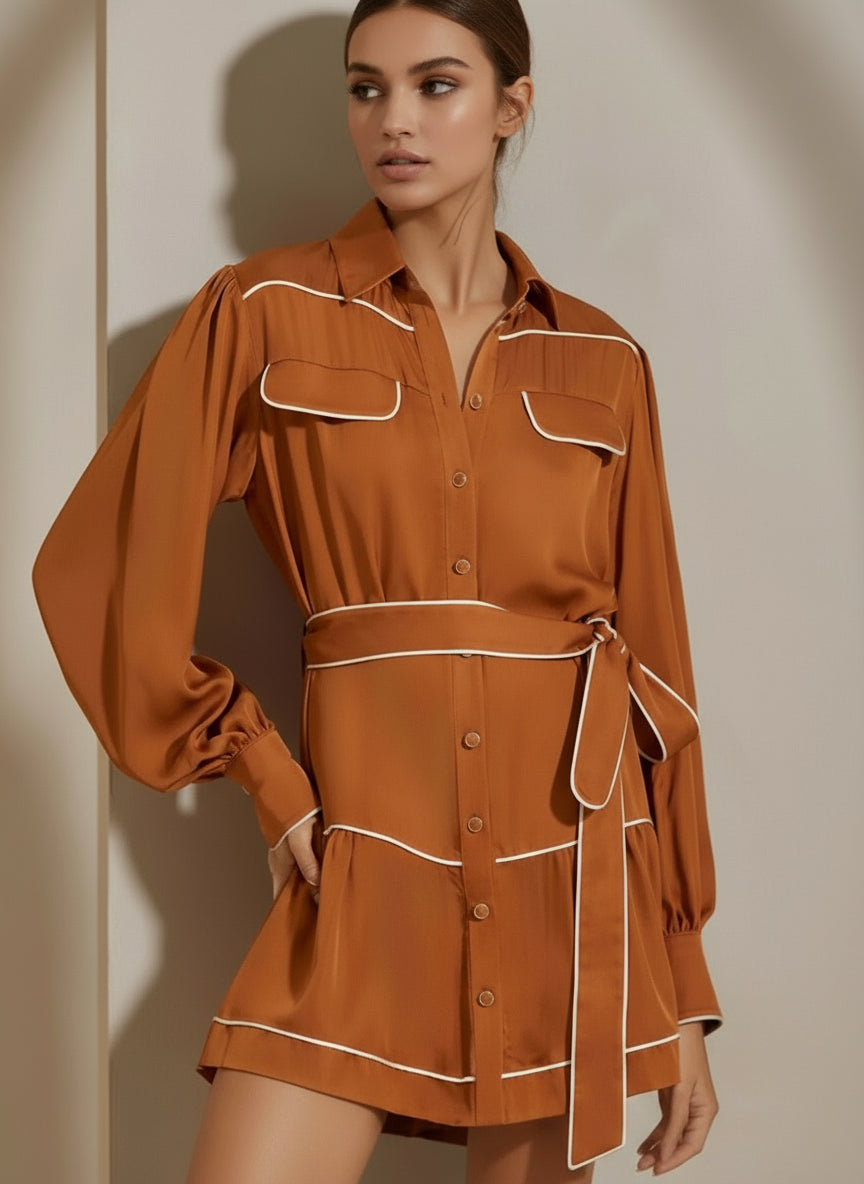 Button Front Long Sleeve Shirt Dress | Mini Dresses Daverri Fashions