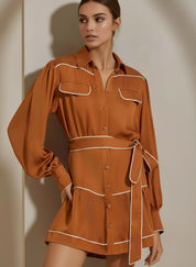 Button Front Long Sleeve Shirt Dress | Mini Dresses Daverri Fashions