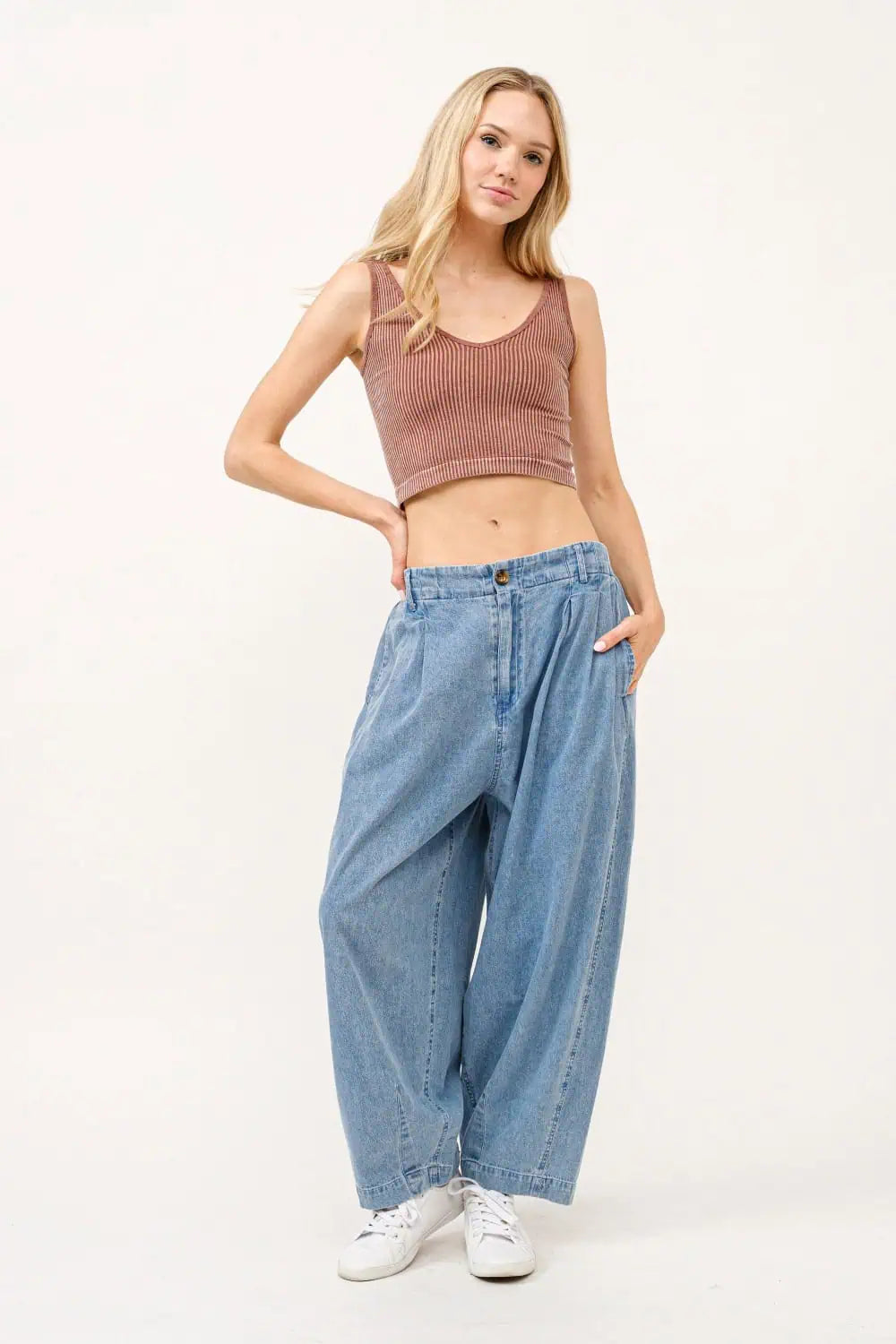 And The Why Elastic Back Pleated Baggy Jeans Bottoms