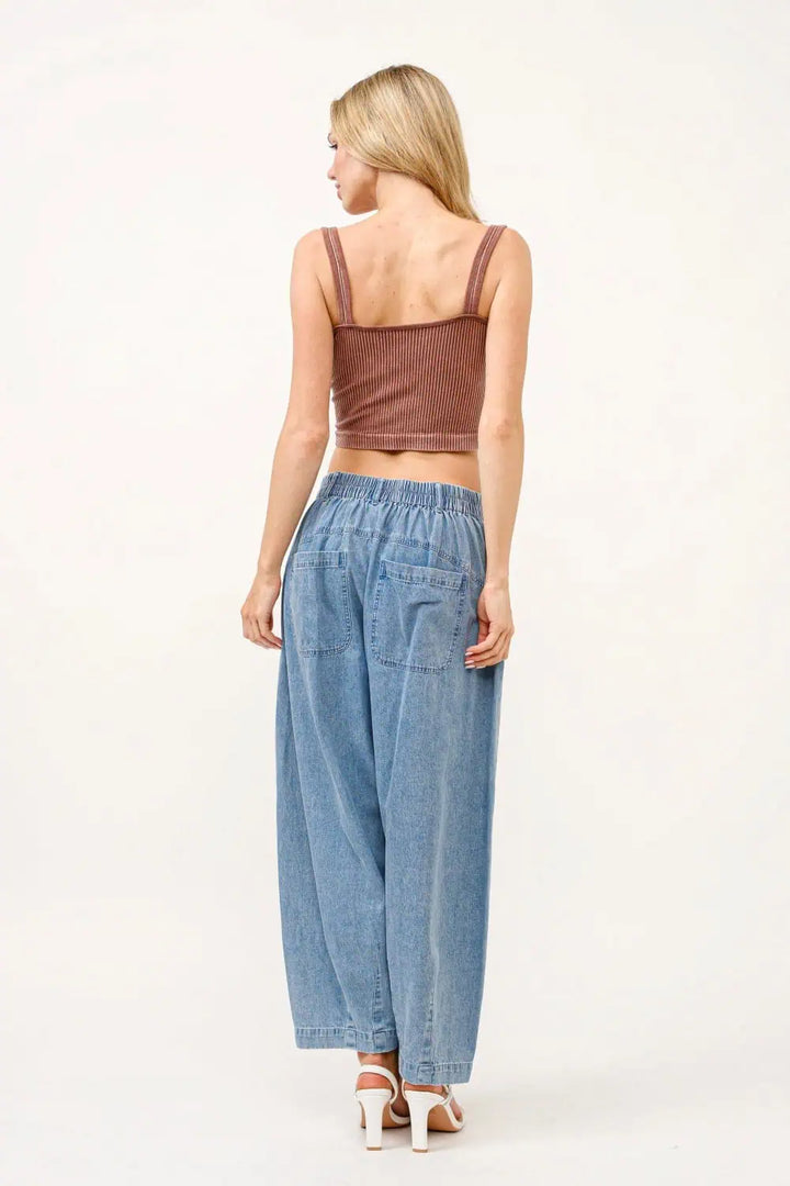 And The Why Elastic Back Pleated Baggy Jeans Bottoms