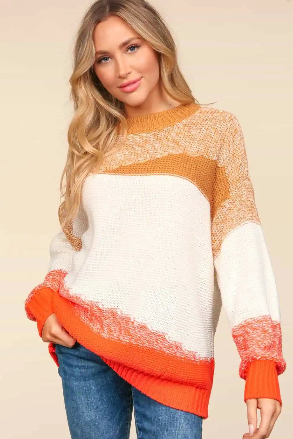 Haptics Color Block Long Sleeve Sweater Tops