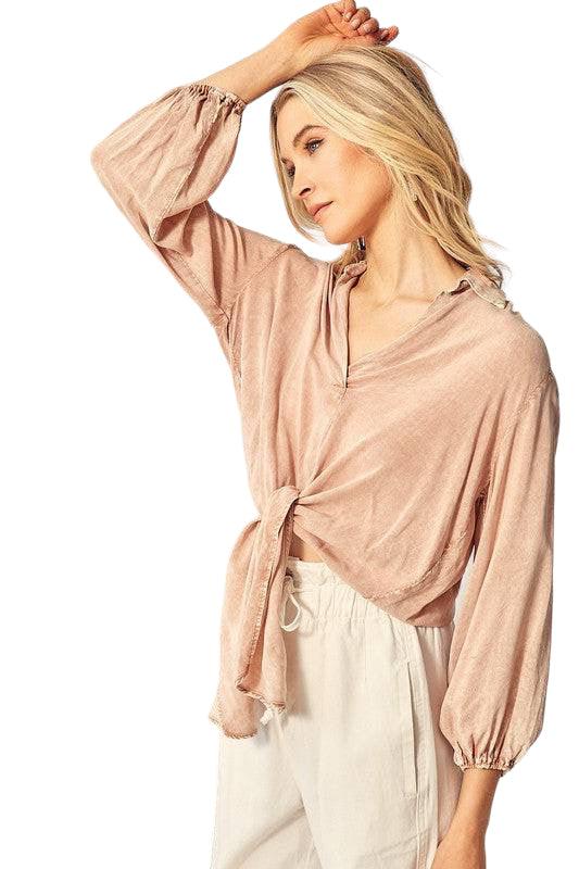 Long Sleeve Waist Tie Tunic Top Shirts & Tops