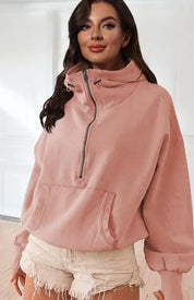 Half Zip Lightweight Hoodie Sweatshirt light pink Tops