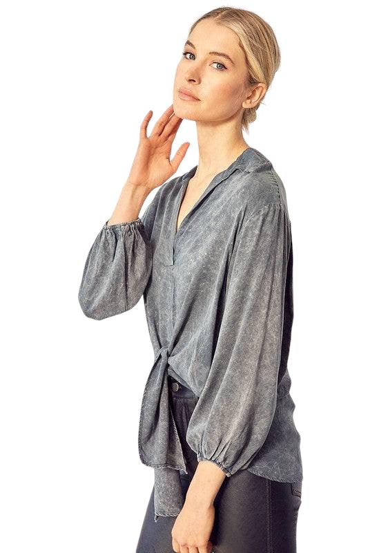 Long Sleeve Waist Tie Tunic Top Shirts & Tops