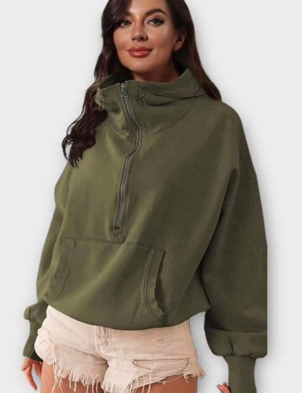 Half Zip Lightweight Hoodie Sweatshirt Green Tops