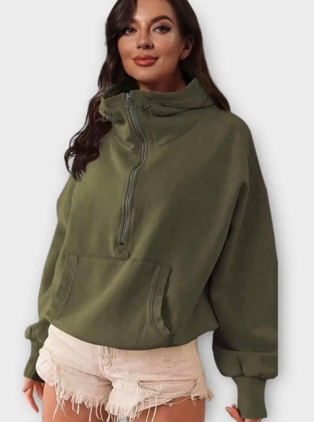 Half Zip Lightweight Hoodie Sweatshirt Green Tops