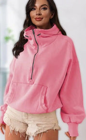 Half Zip Lightweight Hoodie Sweatshirt Pink Tops