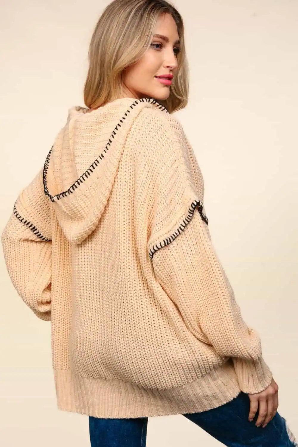 Haptics Contrast Stitching Long Sleeve Hooded Sweater Sweaters