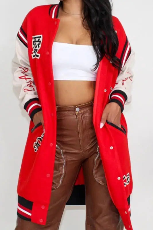 Athina Long Letterman Jacket Tops