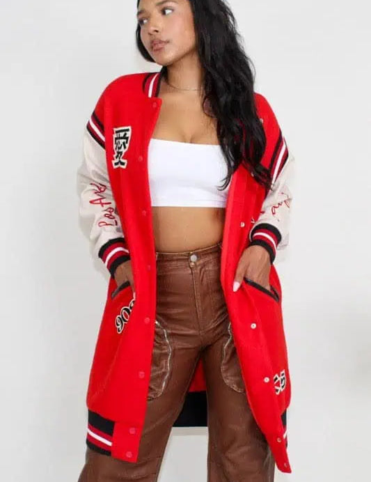 Athina Long Letterman Jacket Tops