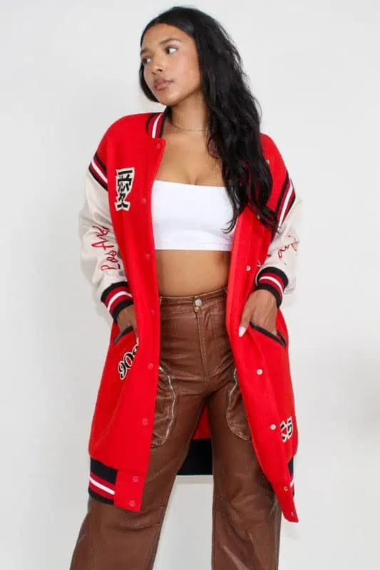 Athina Long Letterman Jacket Tops