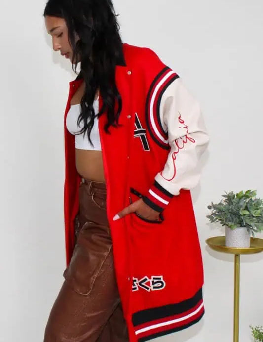 Athina Long Letterman Jacket Tops