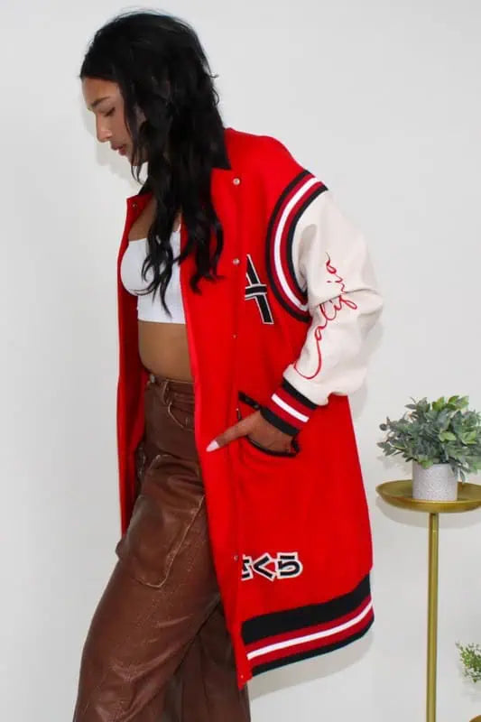 Athina Long Letterman Jacket Tops