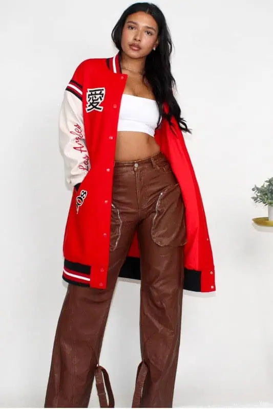 Athina Long Letterman Jacket Tops