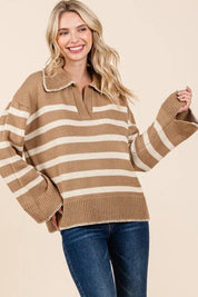 Striped Knit Bell Sleeve Sweater Tops