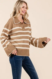 Striped Knit Bell Sleeve Sweater Tops