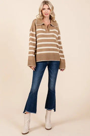 Striped Knit Bell Sleeve Sweater Tops