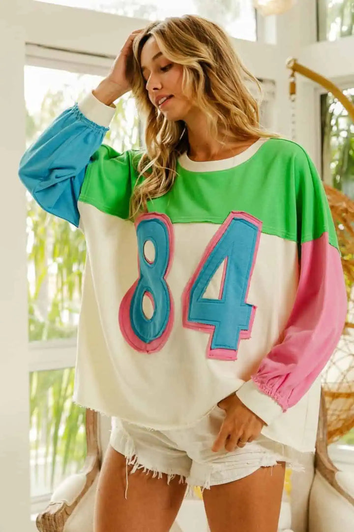 BiBi Color Block Patched Long Sleeve Top Tops