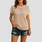 Solid Short Cap Sleeve Ribbed Knit Loose Top - DAVERRI FASHIONS