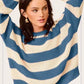 Striped Round Neck Loose Fit Sweater DENIM Sweaters