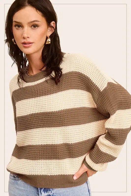Striped Round Neck Loose Fit Sweater Sweaters