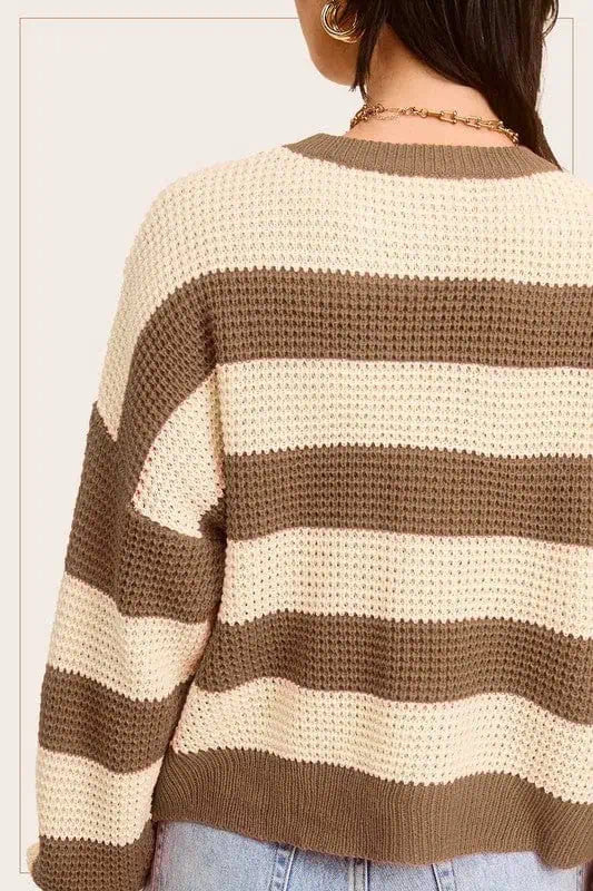 Striped Round Neck Loose Fit Sweater Tops