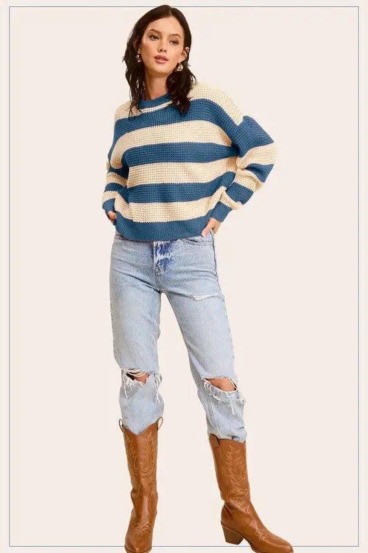 Striped Round Neck Loose Fit Sweater Sweaters