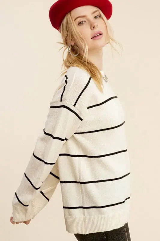 La Miel Striped Loose Fit Sweater Tops